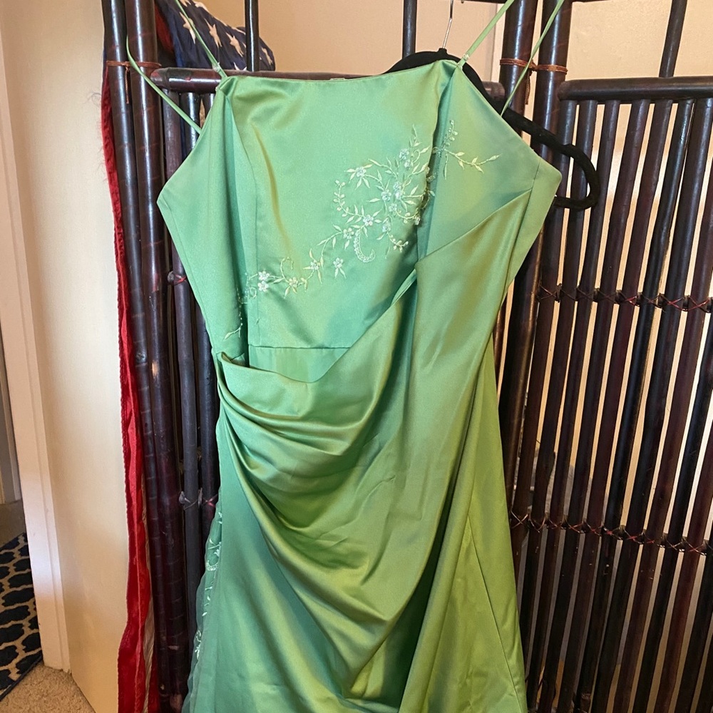 Floor Length Green Ballgown with Tule Accents